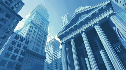 Aufkleber - Skyward view of modern financial district highlighting prominent bank architecture Generative AI