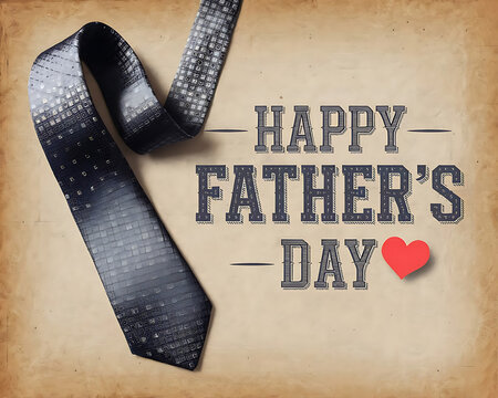 Happy Father’s Day Greeting with Striped Tie and Red Heart for Gift and Celebration Graphics