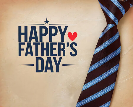 Happy Father’s Day Greeting with Striped Tie and Red Heart for Gift and Celebration Graphics