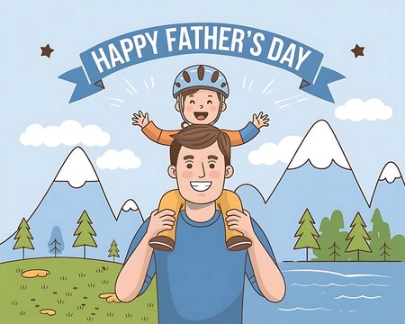 Happy Father’s Day Celebration with Father and Son Outdoors in Nature.