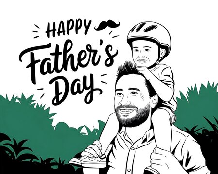 Happy Father’s Day Celebration with Father and Son Outdoors in Nature.