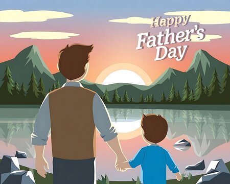 Happy Father’s Day with Father and Son Watching the Sunset