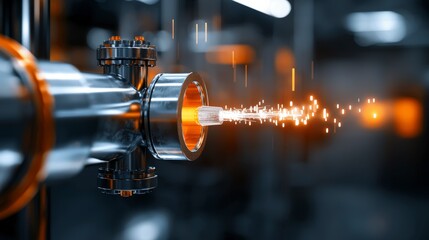 Poster - Industrial Fusion: A high-tech, close-up view captures the intricate machinery as a laser beam interacts. Evoking technological advancement