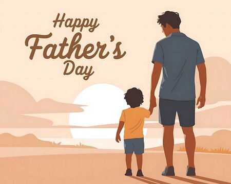 Happy Father’s Day with Father and Son Watching the Sunset