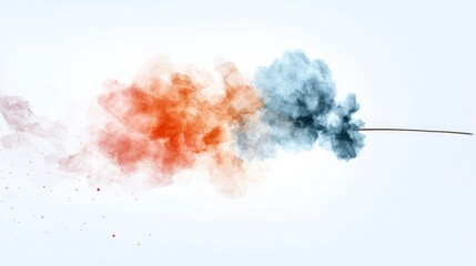 Poster - Burst of Colors: Captivating high-speed capture of a vibrant, artistic explosion featuring a dynamic dance of red and blue colored powder in mid-air, set against a minimalist backdrop. 