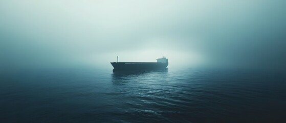 Poster - lone container ship adrift on the vast open ocean its minimalist silhouette dramatically illuminated