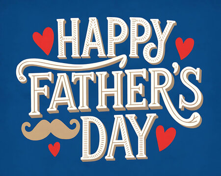 Happy Father’s Day Greeting Card Design with Hearts and Mustache Illustration for Celebration Graphics