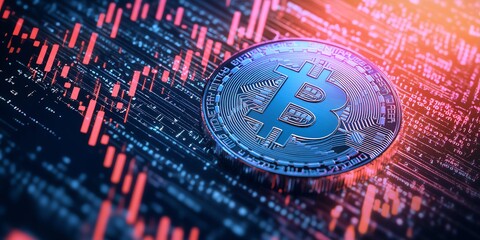 Poster - Cryptocurrency Market Trends With Bitcoin Coin and Digital Statistics in a Futuristic Setting