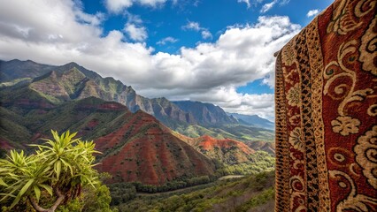 Poster - A mountain range with a red and brown color mountain