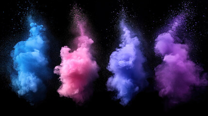Poster - Multicolored powder puffs explode in dynamic isolated splash of smoke with vivid magenta hues