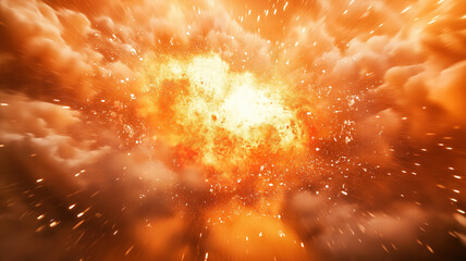 Poster - Vibrant explosion of dynamic orange and white particles creates a dramatic scene with striking orange background