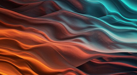 Poster - A colorful, abstract painting of a wave with orange and blue colors
