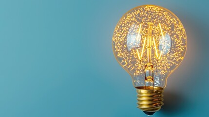Poster - bright light bulb illuminating against a blue background representing innovative ideas and business 