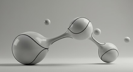 Fototapete - A white ball is connected to another white ball by a line