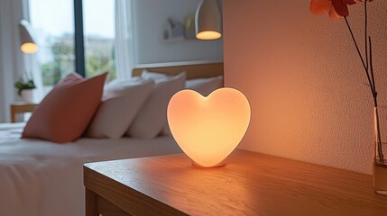 Poster - Cozy bedroom featuring a comfortable bed with soft linens and a stylish lamp casting warm light in the evening