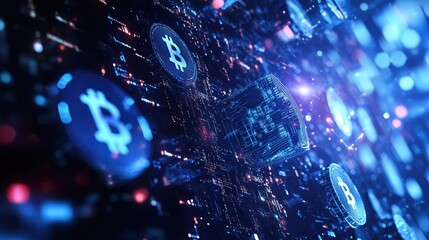 Poster - Digital Currency Concept with Bitcoin Icons and Data Visualization