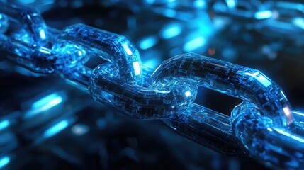 Poster - Futuristic Digital Chain Link Illustration with Neon Blue Colors