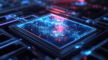 Fototapete - Abstract Futuristic Digital Technology Background with Neon Lights