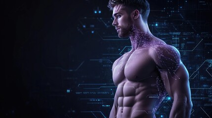 Poster - Futuristic Male Figure with Digital Elements and Strong Definition