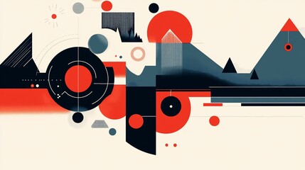 Poster - Abstract Composition with Geometric Shapes and Contrasting Color Palettes