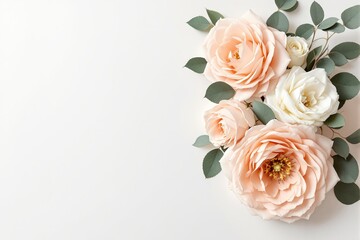 Poster - Elegant floral arrangement with soft peach and white roses.