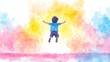 © Tuong - Happy Boy Jumping in Pastel Watercolor Illustration