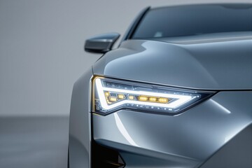 Poster - Close-up of modern car headlight with LED lighting design.