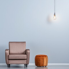 Poster - Cozy chair and modern lamp in a bright room creating a warm and inviting atmosphere for relaxation