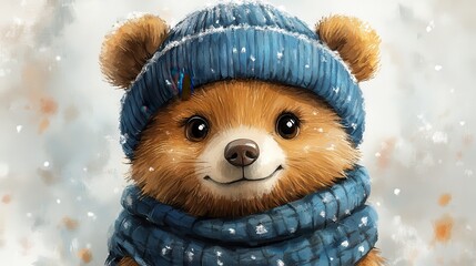 Poster - bear in bobble hat clipart watercolor illustration illustrative clipart collection illustration