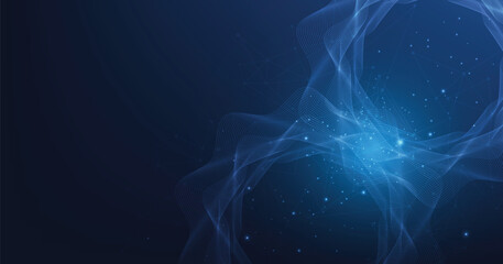 Leinwandbilder - Abstract connection on dark blue background. High-tech Network technology background with dots and lines connection system.Vector abstract technology on a blue background.	