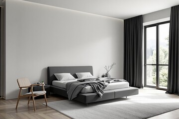 Poster - Modern bedroom interior with minimalist design and neutral tones.