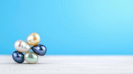 Poster - Pair of lustrous pearls displayed together on a neutral background highlighting their timeless beauty