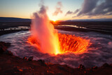 spectacle of a geyser in Iceland, as it unleashes a breathtaking torrent of water, revealing beauty of geothermal landscapes and raw might of our planet forces