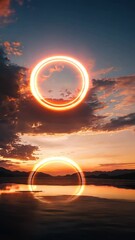 Wall Mural - a glowing ring hovering above a calm desert landscape, surreal and mystical atmosphere, vibrant and 