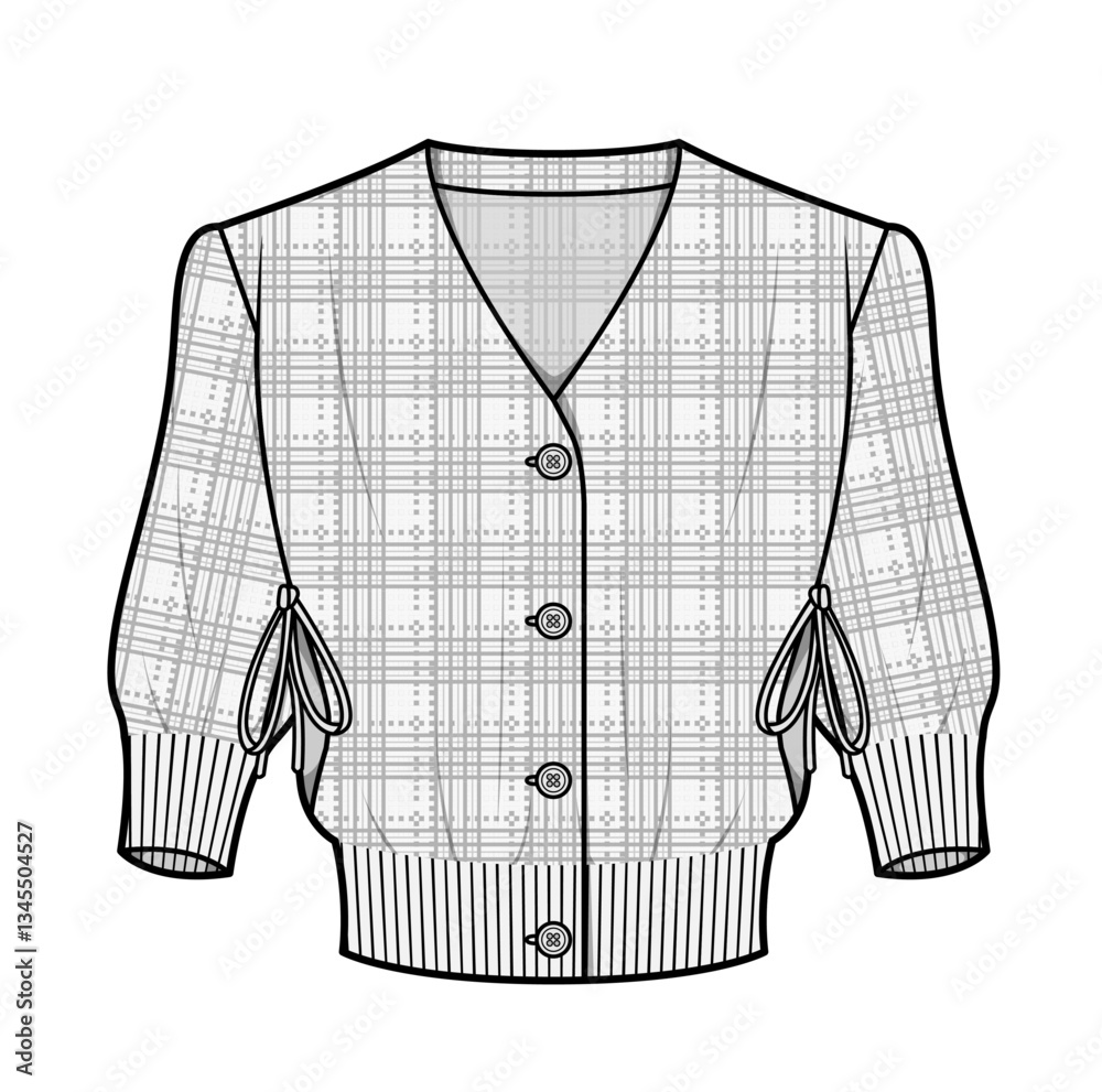Women cardigan, production drawing, technical drawing / flat sketch ...