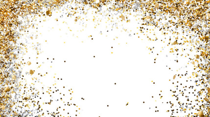 Poster - Gold and silver confetti falling on transparent background: festive celebration overlay