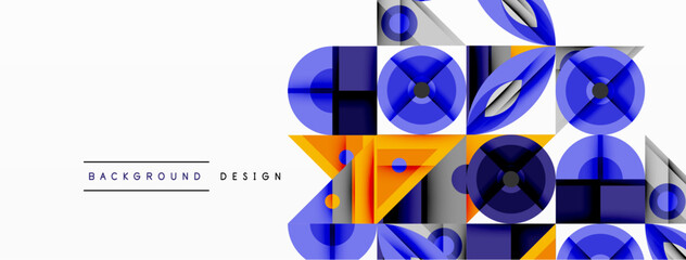 Poster - Geometric abstract composition with intersecting shapes, circles, triangles, and gradients, blending vibrant colors and dynamic contrasts to create a modern, futuristic visual design