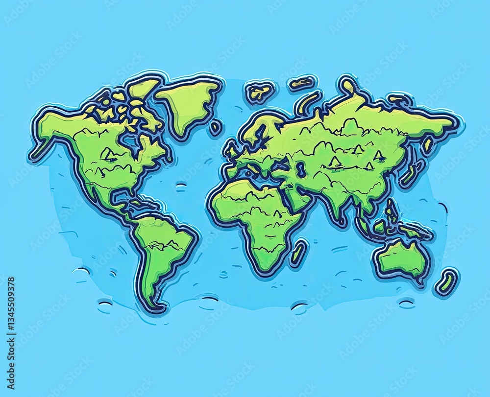 Large World Map Cartoon Cartoon world map illustration. (1) Stock Photo | Adobe Stock