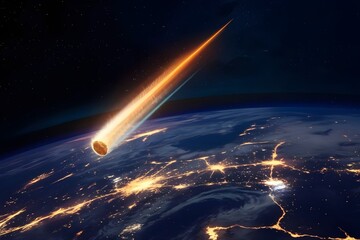 Canvas Print - A burning meteorite rapidly approaching the Earth's surface.