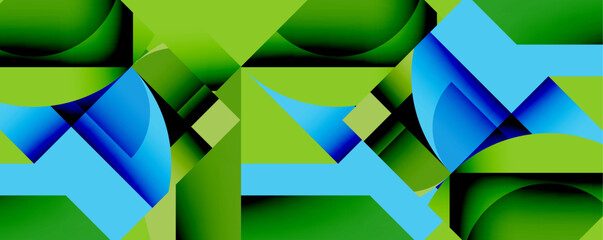 Poster - Abstract geometric composition with interlocking circular and angular shapes, featuring smooth gradients and sharp contrasts on a white background