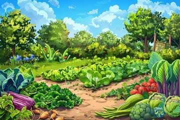 Poster - Organic garden featuring a diverse range of vegetables and fruits cultivated without chemical fertilizers Generative AI
