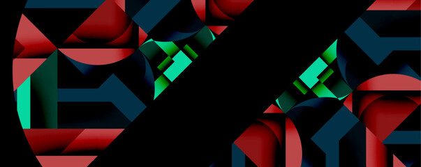 Poster - Abstract geometric composition with interlocking circular and angular shapes, featuring smooth gradients and sharp contrasts on a white background