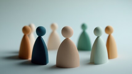 Fototapete - A minimalist representation of a paper figure group meeting, discussing projects and decisions, on a light background