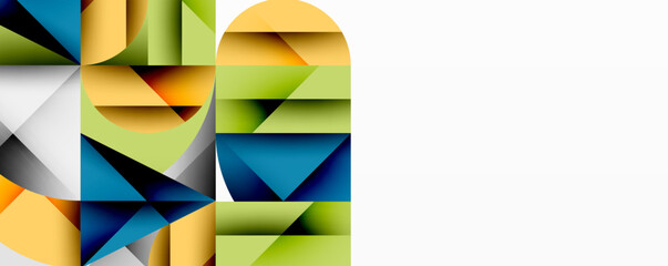 Poster - Modern abstract composition with layered circles and angular segments featuring gradients, transparency effects, and a structured geometric layout