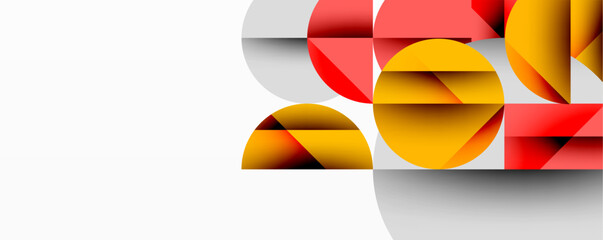 Aufkleber - Modern abstract composition with layered circles and angular segments featuring gradients, transparency effects, and a structured geometric layout
