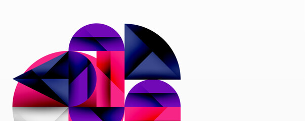 Poster - Abstract geometric artwork with overlapping circles and gradients, circle square triangle shapes background featuring sharp angular cuts, smooth shading, and structured layered composition