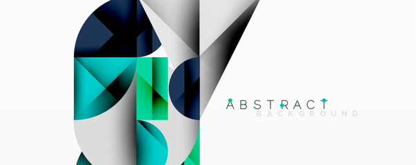 Poster - Modern abstract composition with layered circles and angular segments featuring gradients, transparency effects, and a structured geometric layout