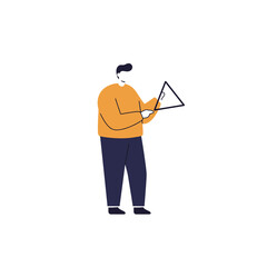 Poster - Person holding a triangular tool in flat style vector art
