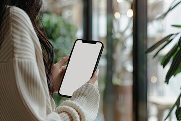 High Definition View of Young Woman Holding a Phone Mock Up