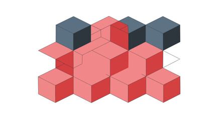 Poster - Colorful geometric cubes transition from scattered arrangement to organized stack in flat vector art